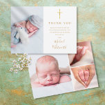 Elegant Photo Collage Signature Script Baptism Thank You Card<br><div class="desc">An elegant gold signature script photo collage Baptism or Christening thank you card. Personalise with your 4 special photos and thank you message set in chic gold lettering. Designed by Thisisnotme©</div>