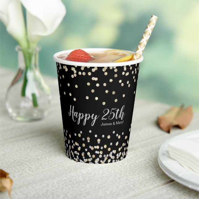 Elegant Photo Collage Silver Gold 25th Anniversary Paper Cups (Insitu)