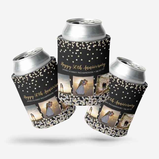Elegant Photo Collage Silver Gold 50th Anniversary Can Cooler (Creator Uploaded)