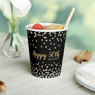 Elegant Photo Collage Silver Gold 50th Anniversary Paper Cups