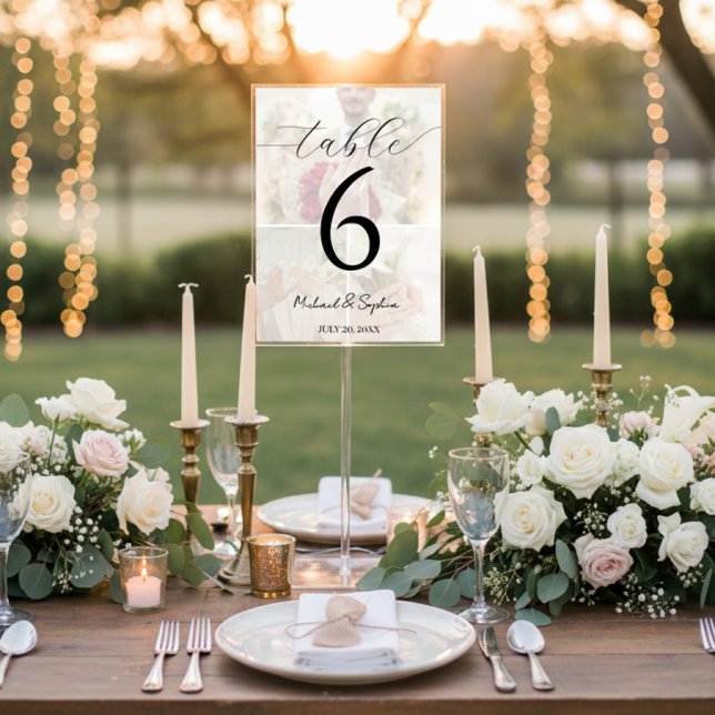 Elegant Photo Collage Wedding Table Number Card (Creator Uploaded)