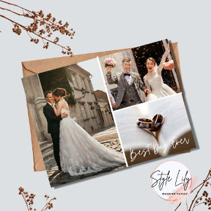 Elegant Photo Collage Wedding Thank You  Postcard