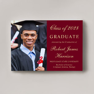 Elegant Photo College Burgundy Gold Graduation Announcement