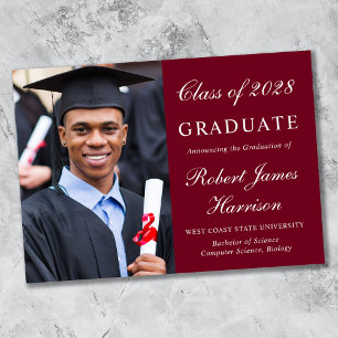 Elegant Photo College Burgundy Graduation Announcement