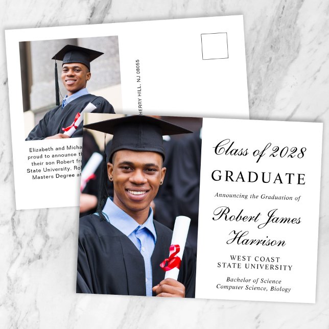 Elegant Photo College Graduation Announcement Postcard (Creator Uploaded)