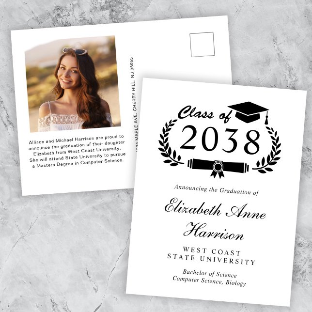 Elegant Photo College Graduation Announcement Postcard (An elegant college graduation announcement to celebrate the graduate's achievements)