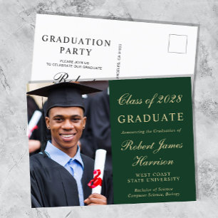 Elegant Photo College Green Graduation Party Invitation Postcard