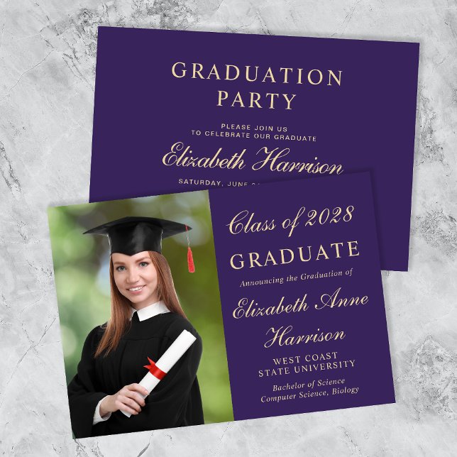 Elegant Photo College Purple Graduation Party Invitation (Creator Uploaded)