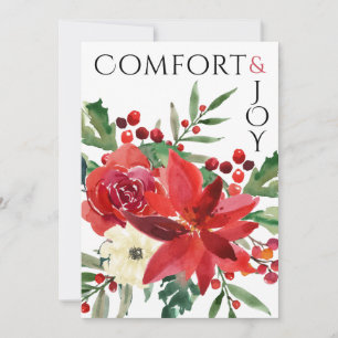 Elegant Photo Comfort & Joy Poinsettia Christmas Holiday Card