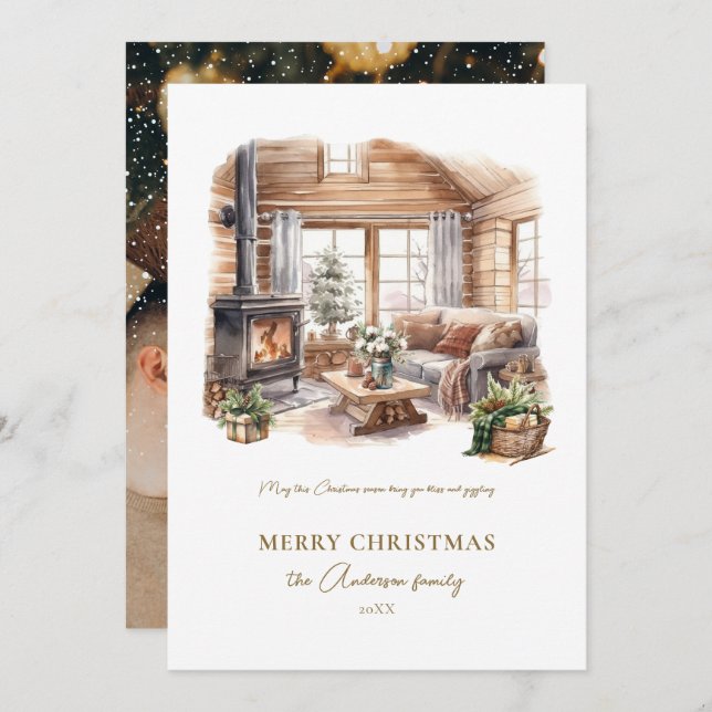 Elegant photo Cosy Home holiday Card (Front/Back)