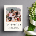 Elegant Photo Cream Wedding Reception Invitation<br><div class="desc">Chic light cream elopement or smaller wedding announcement and post-wedding reception or party invitation. The front features your photo, "Celebrate With Us" in an elegant script and your first names and wedding date and location in simple modern typography. On the reverse side, personalise your wedding or elopement announcement in more...</div>