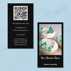 Elegant Photo Custom Cupcake Bakery Custom QR Code Business Card