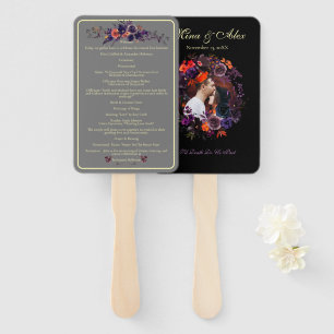 Elegant Photo Dark Autumn Floral Wedding  Hand Fan