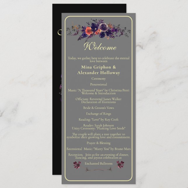 Elegant Photo Dark Autumn Floral Wedding  Program (Front/Back)