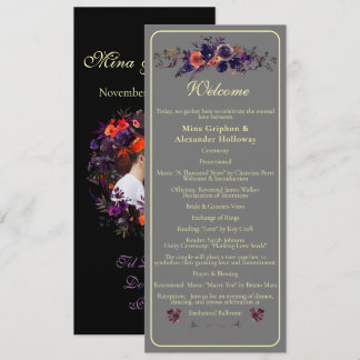 Elegant Photo Dark Autumn Floral Wedding Program