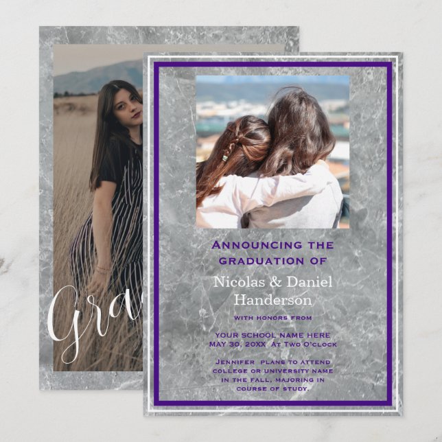 Elegant photo double graduation Announcement (Front/Back)