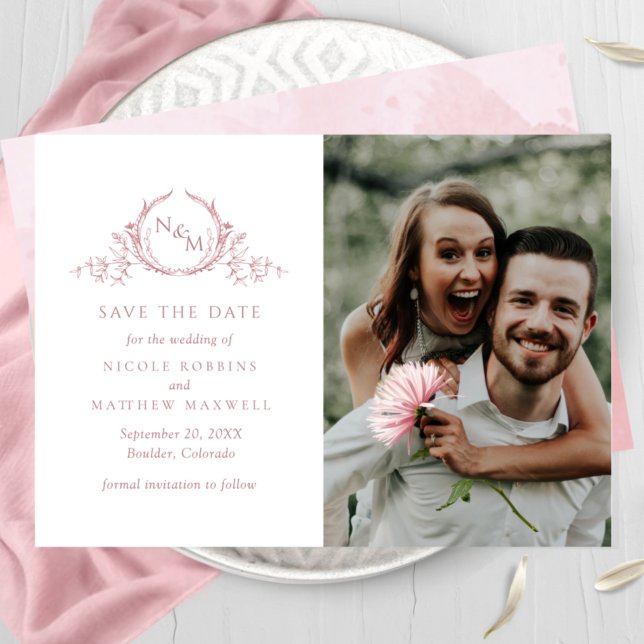 Elegant Photo Dusty Rose Monogram Wedding Save The Date (Creator Uploaded)