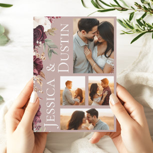 Elegant Photo Dusty Rose Pink Floral Wedding Invitation