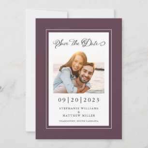 Elegant Photo Engagement Wedding Couple Purple Save The Date