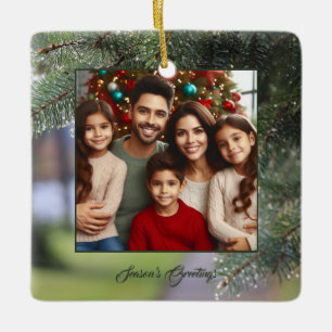 Elegant Photo Evergreen Tree Branches Dark Green Ceramic Ornament