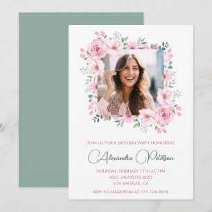 Elegant Photo Floral 36th birthday invitations