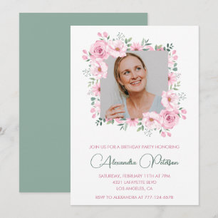 Elegant Photo Floral 52nd birthday invitations 