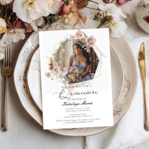 Elegant photo floral Quinceanera Invitation