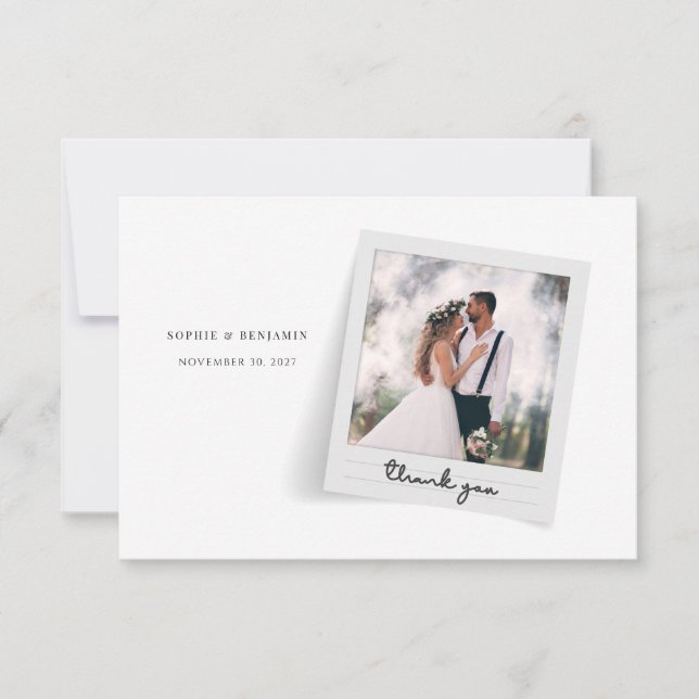 Elegant Photo Frame Script Wedding Thank You Card (Front)