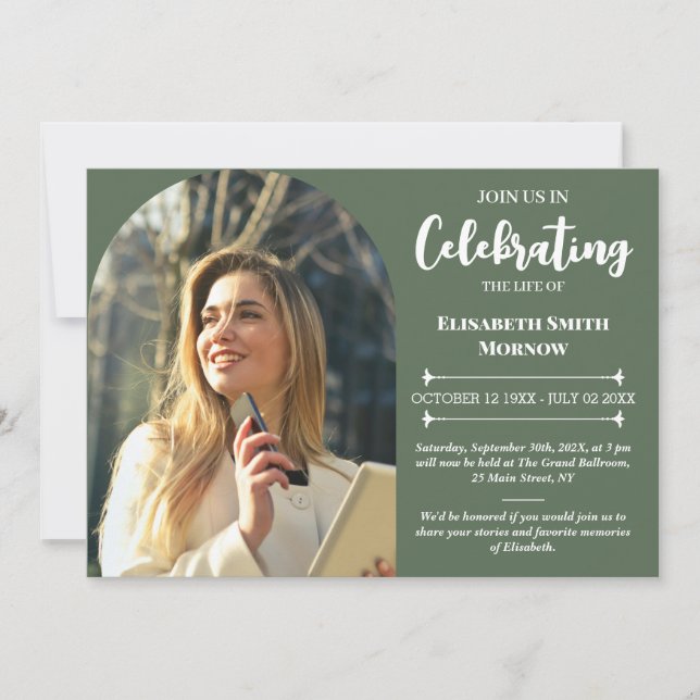 Elegant Photo Funeral – Celebration of Life Invitation (Front)