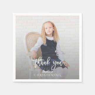 Elegant Photo Girl Gold Cross Christening Napkin