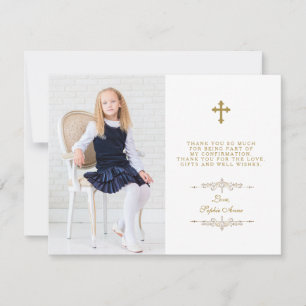 Elegant Photo Girl Gold Cross Confirmation Thank You Card
