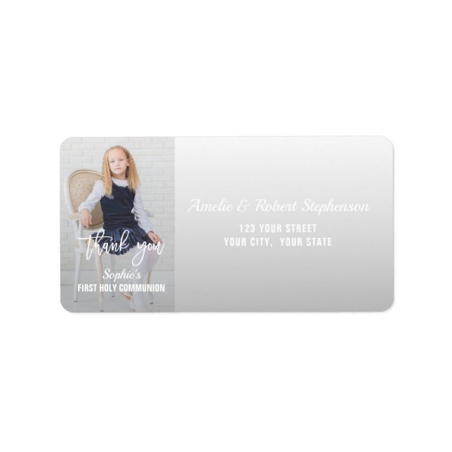Elegant Photo Girl Gold Cross First Holy Communion Label (Front)