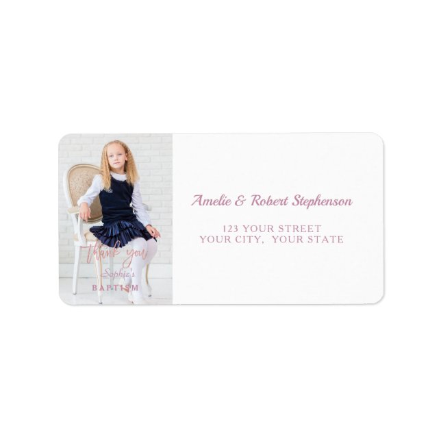 Elegant Photo Girl Gold Cross First Holy Communion Label (Front)