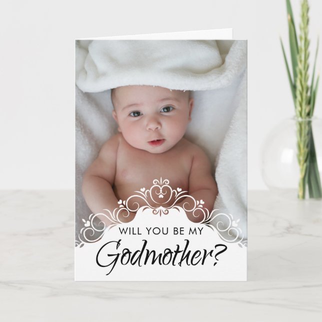 Elegant Photo Godmother Proposal Card (Front)