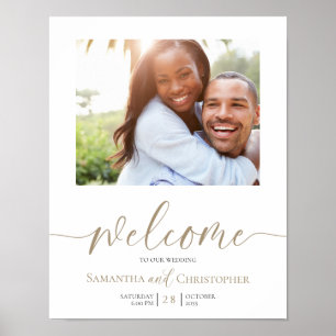 Elegant Photo Gold Calligraphy Wedding Welcome Poster
