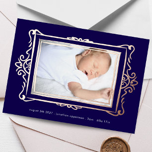 elegant photo gold foil frame baby Announcement