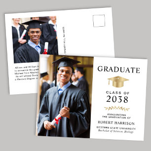 Elegant Photo Gold Grad Cap College Graduation Announcement Postcard