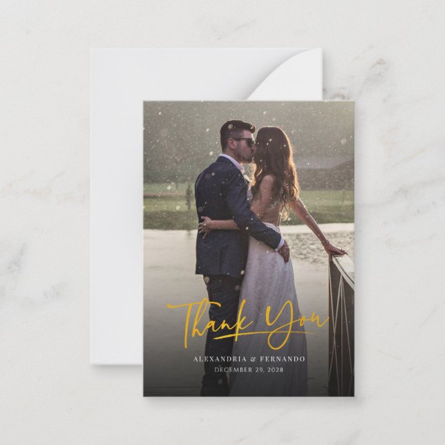 Elegant Photo Gold Hand-Lettered Wedding Thank You Card (Front)
