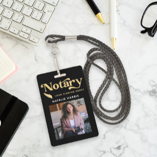 Elegant Photo Gold Notary Loan Agent ID Badge