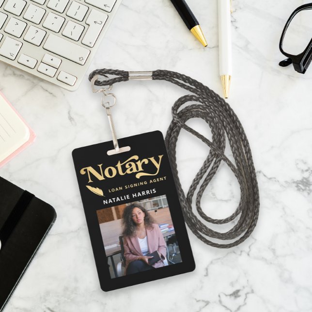 Elegant Photo Gold Notary Loan Agent  ID Badge (Creator Uploaded)