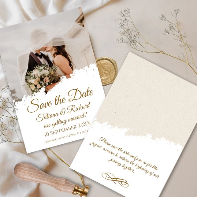 Elegant Photo & Gold Script Save the Date Wedding Invitation (elegant gold script save the date invitation card)