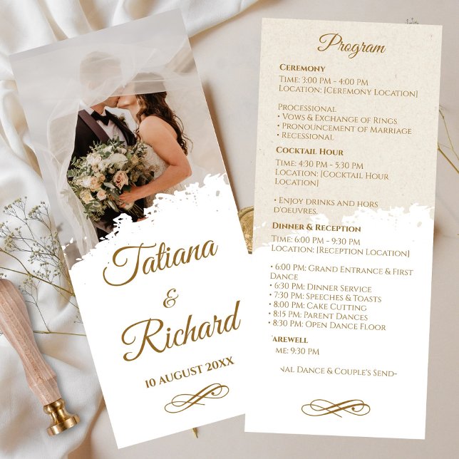 Elegant Photo & Gold Script Wedding Program (elegant-photo-gold-script-wedding-program )