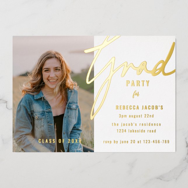 Elegant Photo Grad Party Foil Invitation (Front)