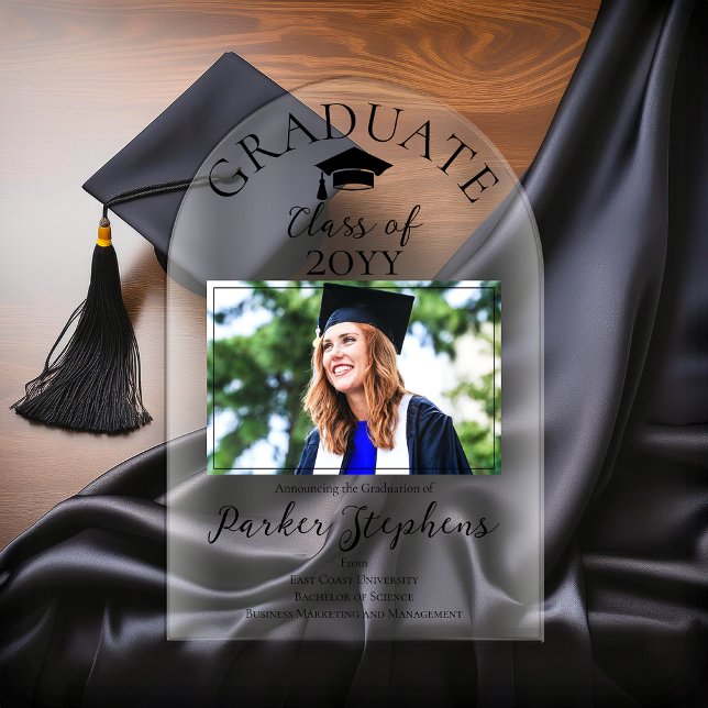 Elegant Photo Graduate Graduation Announcement (Simply Elegant One Photo "GRADUATE" College | University Graduation Announcement - Black)