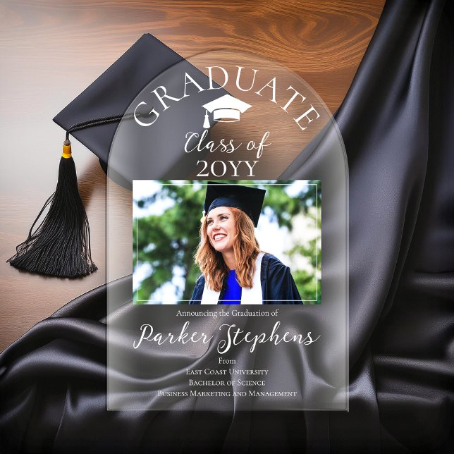 Elegant Photo Graduate Graduation Announcement (Simply Elegant One Photo "GRADUATE" College | University Graduation Announcement - White)