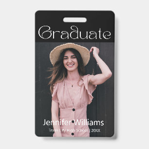 elegant photo graduation black and white ID badge