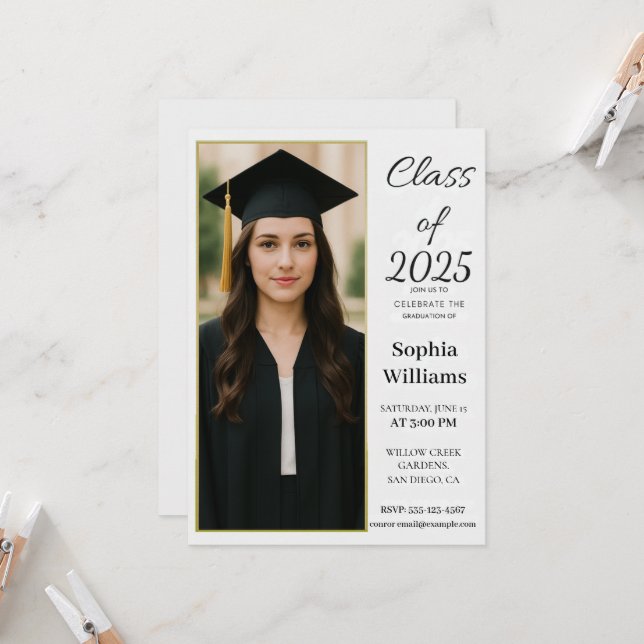 Elegant Photo Graduation Invitation –Class of 2025 (Front/Back In Situ)