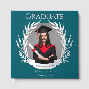 Elegant Photo Graduation Party Dark Cyan & Silver Guest Book