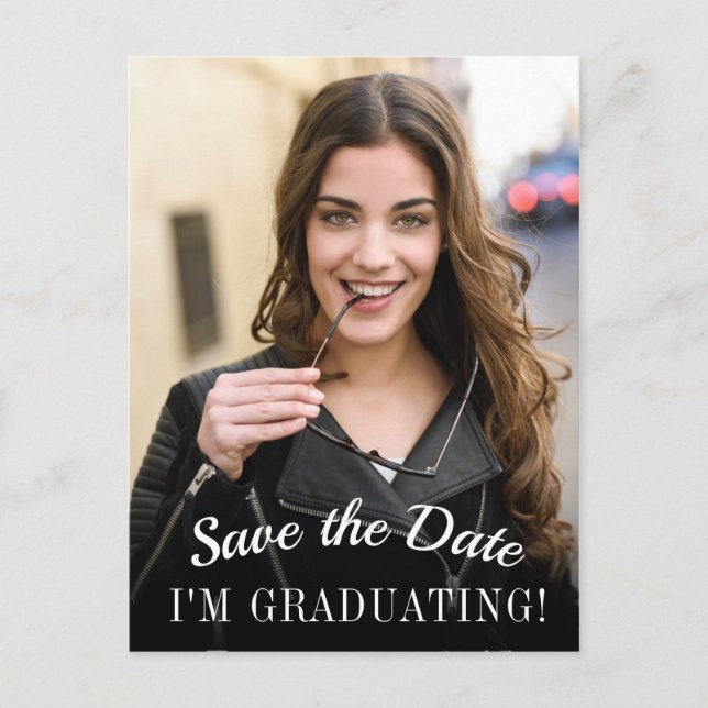 Elegant Photo Graduation Save the Date Postcard (Front)