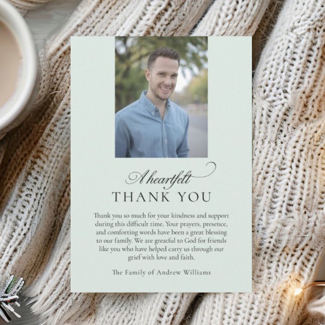 Elegant Photo Green Christian Funeral Thank You Card (Creator Uploaded)